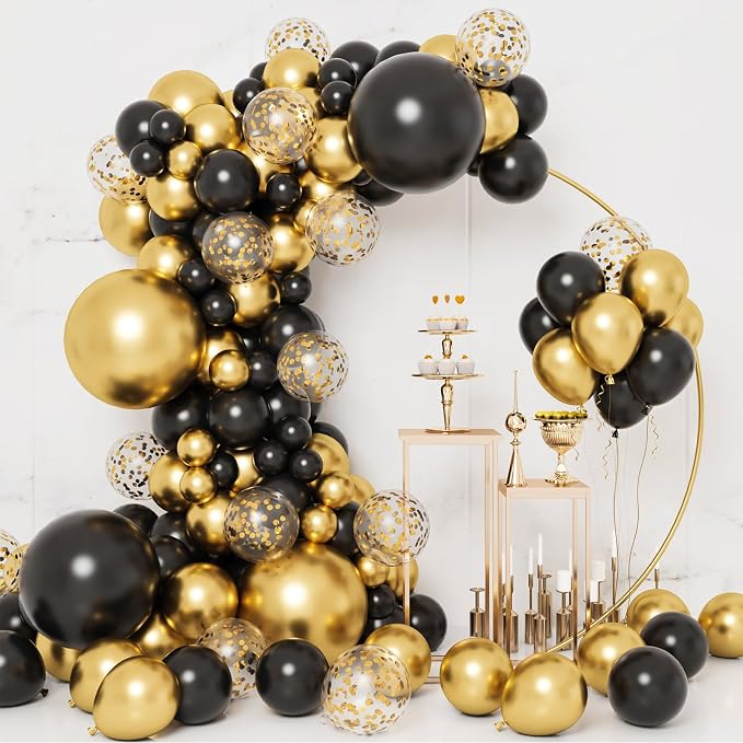 RUBFAC Black and Gold Balloons, 2026 Graduation Decorations 130pcs Black Metal by RUBFAC