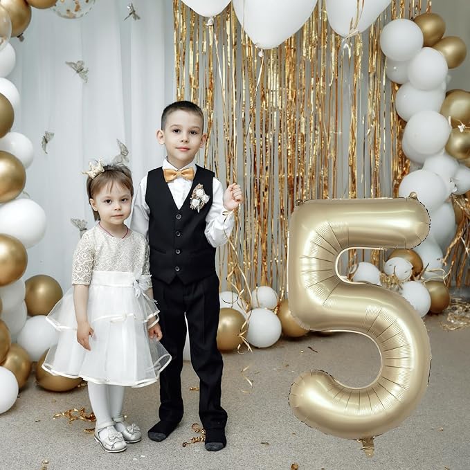 Metallic Gold 5 Balloons, 40 Inch Giant Light Gold Mylar Foil Number 0-9 Helium - Image 4