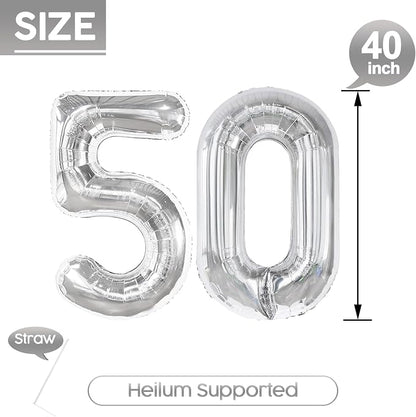 50 Balloon - Silver Birthday Number Balloons, 40 Inch Decorations Men Women | - Image 5