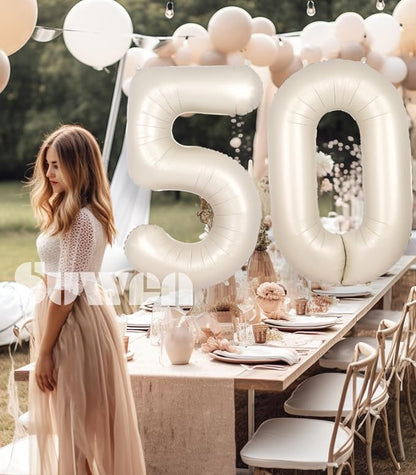 SUWEN 40 Inch Large Cream White 50 Balloon Numbers Big Foil Helium Number - Image 3