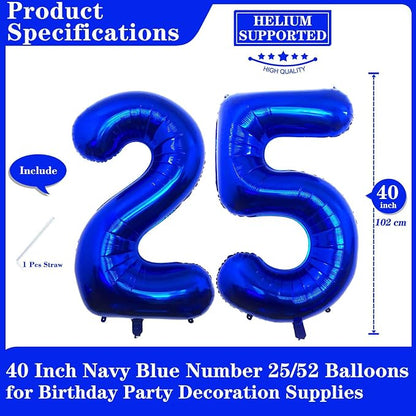Navy Blue 25 Number Balloons, 40 Inch Giant Number 25 Balloons Foil Mylar - Image 2