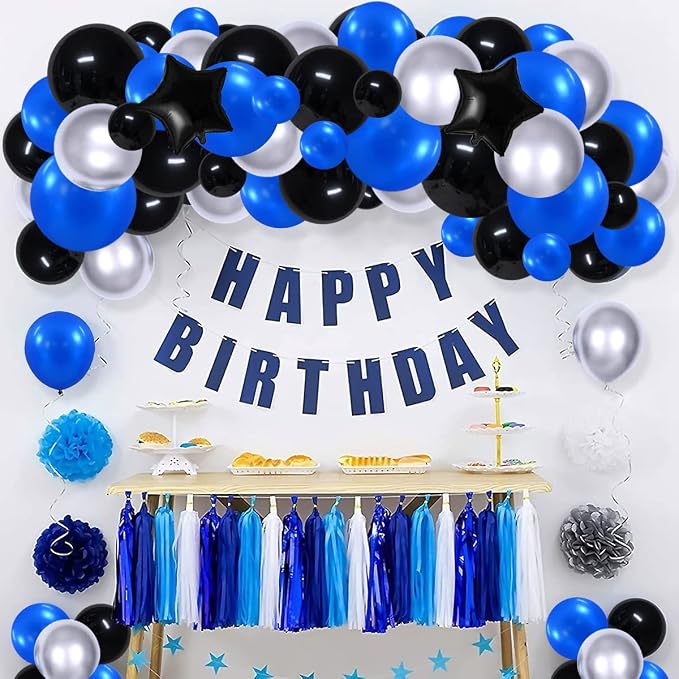 Royal Blue Black Balloon Garland Kit - Image 9