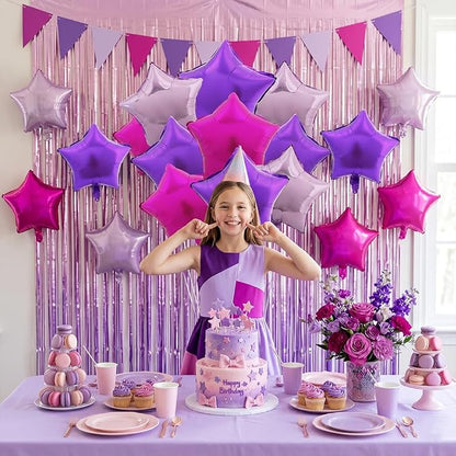 TONIFUL 15 Pcs Star Balloons 18 Inch Large Purple Hot Pink Foil Balloons | Big - Image 6