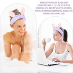 Jowmoy Cute Rabbit Ears Headband Frog Eye Elastic to Wash Face for Women Makeup Shower Spa.