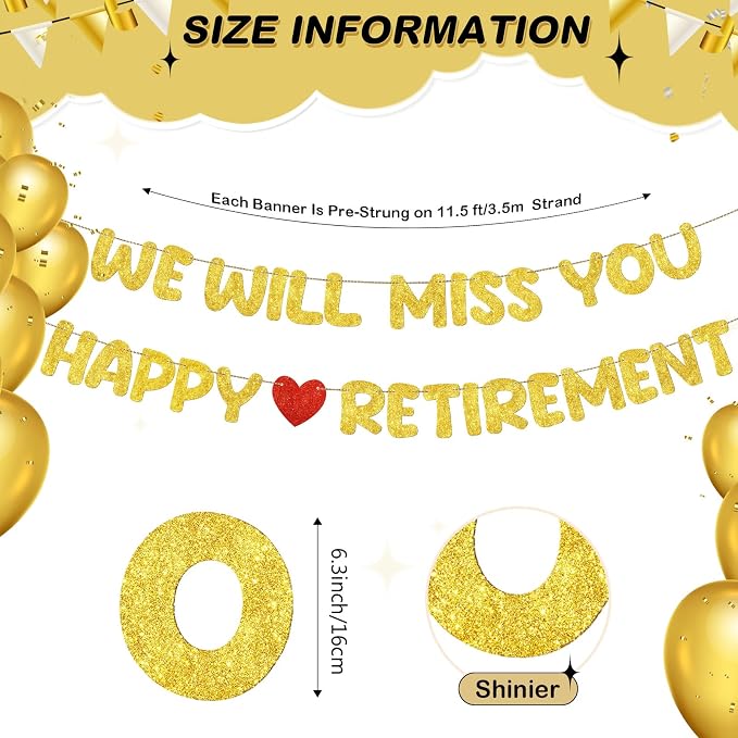 Fulmoon Pre Strung Happy Retirement and We Will Miss You Banner Bunting - Image 2