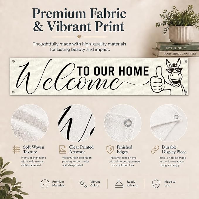 Welcome to Our Home Hanging Banner, Funny Farmhouse Porch Sign Decor - Image 5