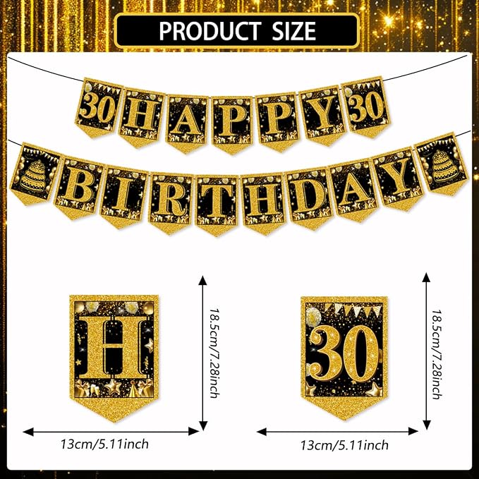 Mxdfafa 39Pcs Black Gold Glitter 30th Birthday Decorations Kit, 30th Bday Party - Image 5