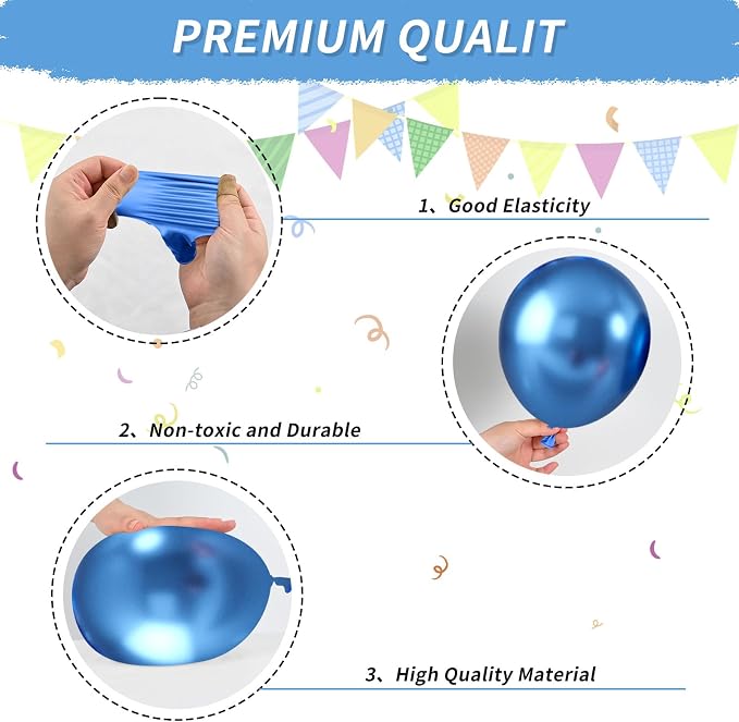 Blue Silver Balloons, Pearl Navy Balloon Metallic Light Blue and Silver Balloons - Image 6