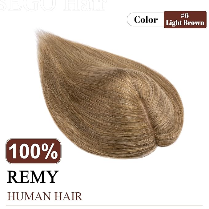 SEGO Real Human Hair Topper for Women No Bangs, Hair Topper with Anti-Slip Clips (10 Inches Light Brown)