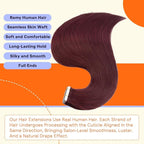Full Shine Tape Hair Extensions Real Human Hair Color 99J Red Wine Hair Extensions Real Human Hair Tape Ins 20 Inch Invisible Seamless Remy Extensions 20PCS 50grams for Wedding