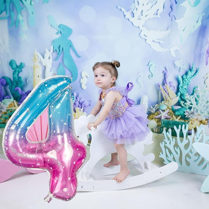 Purple Teal Number 4 Balloons, 40 In Large Mermaid Starry Number 4 Mylar Foil - Image 5
