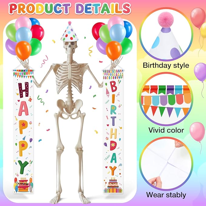 82 Pcs 12 ft Skeleton Birthday Costume Accessories Include Happy Birthday - Image 3