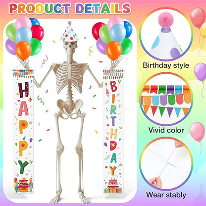 82 Pcs 12 ft Skeleton Birthday Costume Accessories Include Happy Birthday - Image 3
