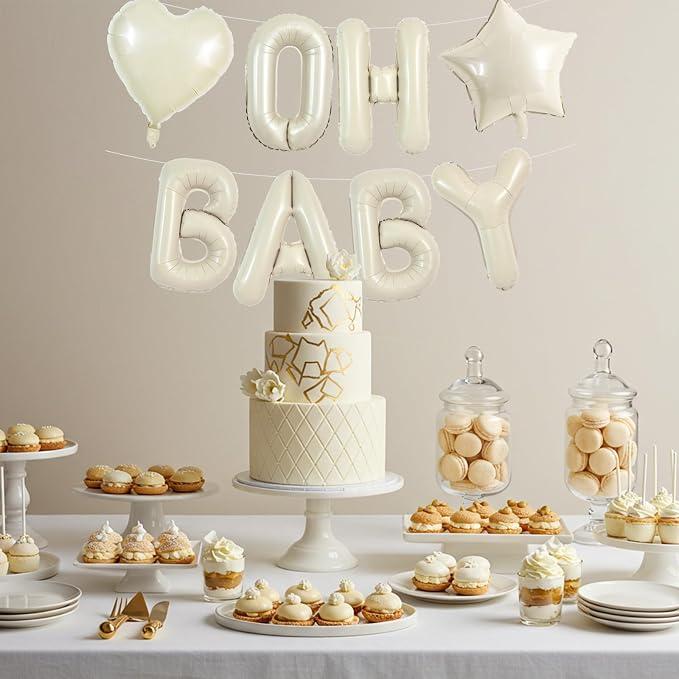 TONIFUL 16 Inch Cream White OH BABY Letter Balloon, OH BABY Ivory White - Image 4