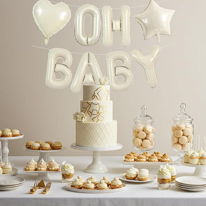TONIFUL 16 Inch Cream White OH BABY Letter Balloon, OH BABY Ivory White - Image 4