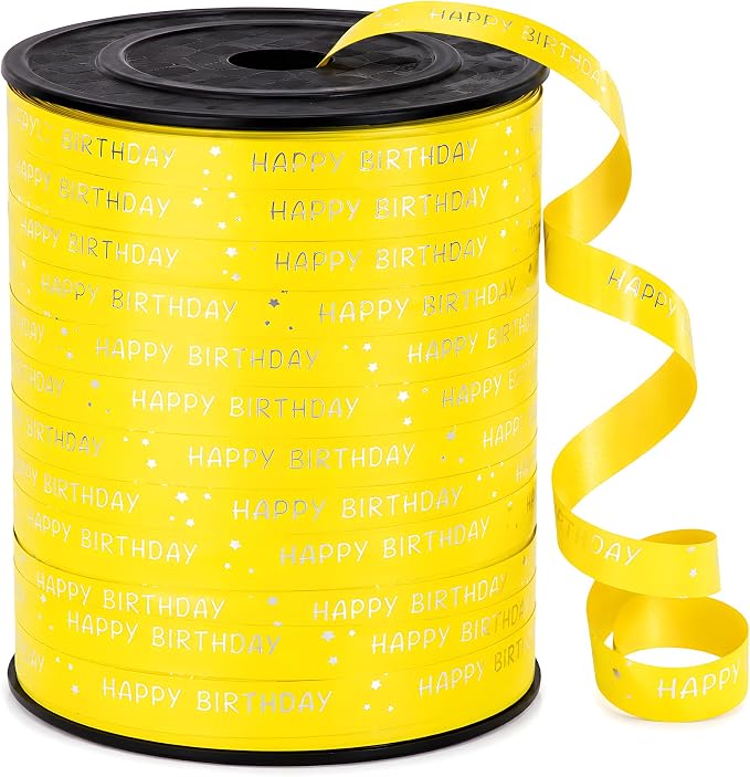 BEISHIDA 250 Yards Yellow Happy Birthday Printed Crimped Curling Ribbon Balloon by Beishida