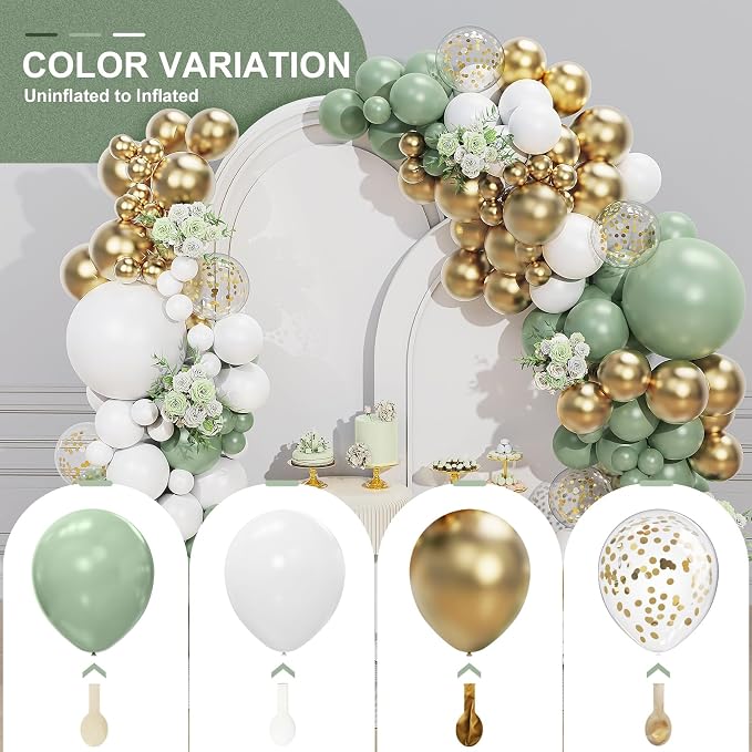 Sage Green White Gold Balloon Garland Arch Kit 156 Pcs Different Sizes 18 12 10 - Image 7