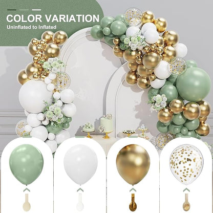 Sage Green White Gold Balloon Garland Arch Kit 156 Pcs Different Sizes 18 12 10 - Image 7