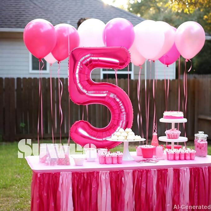 SUWEN 40 Inch Hot Pink Large 5 Balloon Numbers Big Foil Helium 0-9 | Jumbo - Image 3