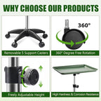 Rolling Salon Tray, Adjustable Salon Tray on Wheels, Premium Aluminum Tattoo Tray Cart for Spa Clinic, Green