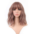 FAELBATY Brown Wig With Bangs Synthetic Cosplay Bob Wig loose wave Wig for women Costume Wigs (12" Dark Purple Color)