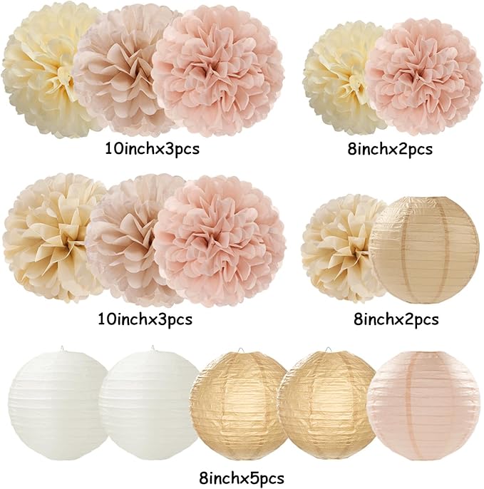 Champagne-Gold White Party-Decorations Paper-Flowers Lanterns - Image 6
