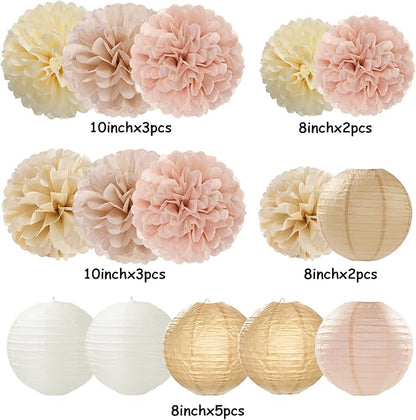 Champagne-Gold White Party-Decorations Paper-Flowers Lanterns - Image 6