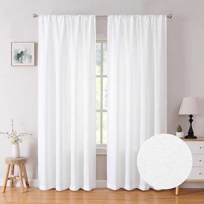 Tollpiz Linen Curtain Bedroom Rod Pocket Semi Sheer Curtains Burlap Light by Tollpiz