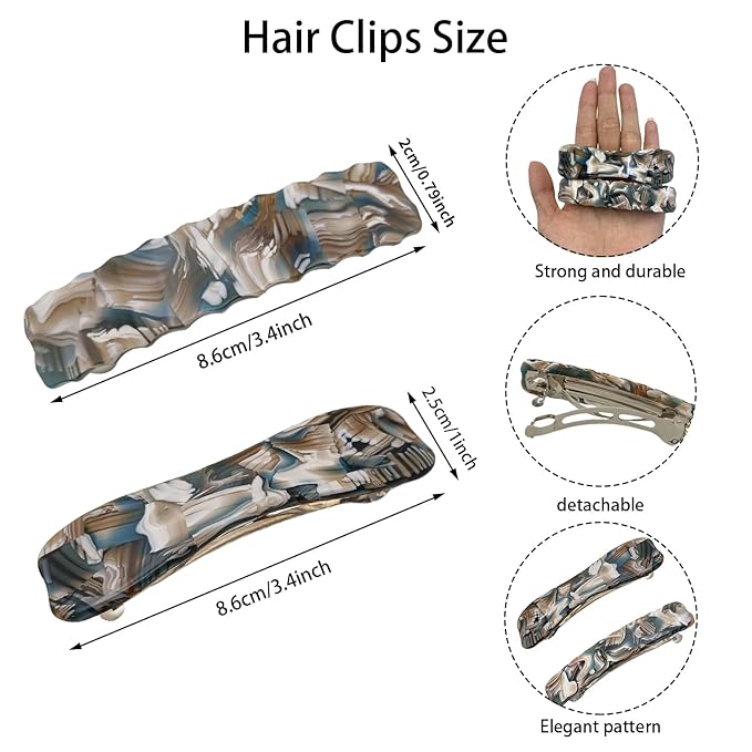 Hair Clips for Women,3.5 Inch Acetate Medium 2pcs Hair Claw Clips for Women Thin Thick Curly Hair,Strong Hold No Slip Grip,French Classic Multicolor （Blue Marble）