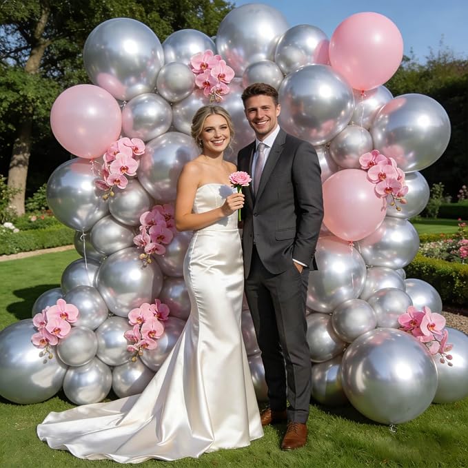 110pcs Metallic silver Balloons, Metallic silver Latex Balloons 12 inch - Image 5