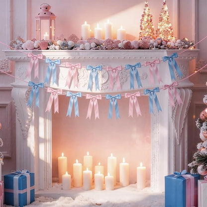 2 Strings Baby Pink & Blue Bow Garland Banner Decorations - Image 6