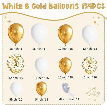 154 PCS White and Gold Balloon Arch Kit, Different Sizes - Image 3