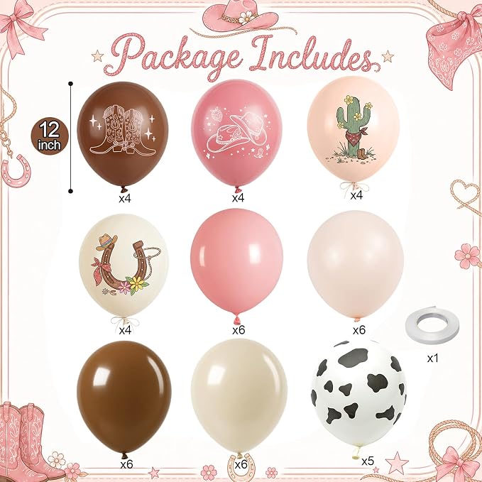 Cowgirl Balloons, 12 Inch Pink Brown Balloon - Image 2