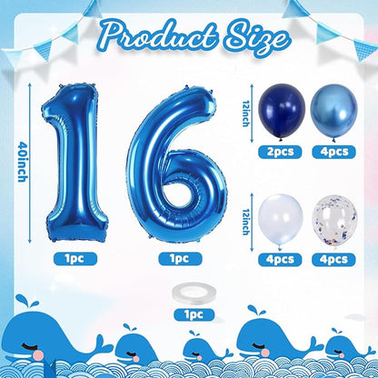 16 Balloon Number Blue, Big Number 16 Balloon Pastel Navy Dark Blue - Image 2