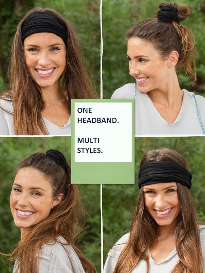 Huachi Wide Boho Elastic Headbands - Non Slip Thick Fashion Hair Bands for Women's Workout, Running, Working