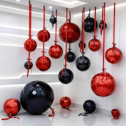 9 Pcs Black Red Round Foil Balloons Halloween Balloon | 22 In Black Metallic - Image 8