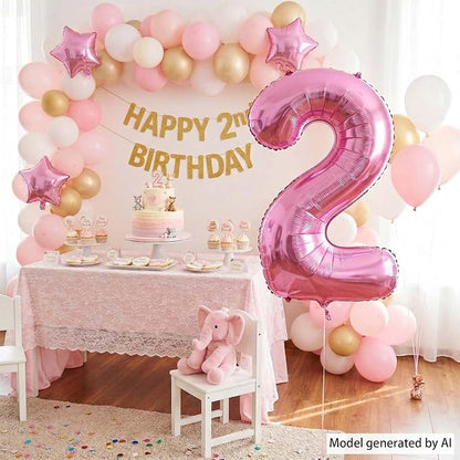 Pink Number 2 Balloon 40 Inch, Glossy Foil Numeral Party Supplies | Radiant - Image 7