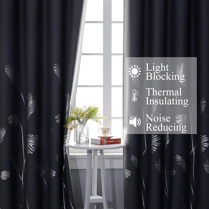 Grey and Silver Blackout Curtains 2 Panels Window Curtain Panels - Image 6