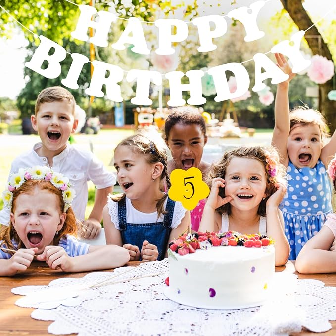 White Happy Birthday Banner Sign Birthday Backdrop Party Supplies - Image 7