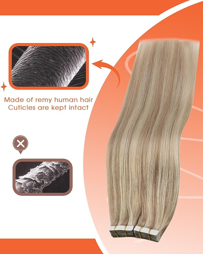 Sunny Hair Blonde Tape in Hair Extensions Human Hair Remy Hair Extensions Real Human Hair Tape in 22inch Human Hair Extensions Tape in 10Pcs 25g