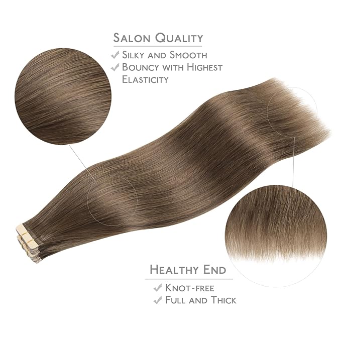 WENNALIFE Tape in Hair Extensions Human Hair, 20pcs 50g 24 inch Light Ash Brown Remy Hair Extensions Straight Human Hair Tape in Extensions Skin Weft Tape Extensions Human Hair