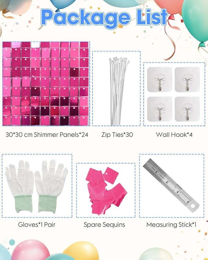 HotPink Shimmer Wall Backdrop, 24 Panels, 6x4 Ft Photo Backdrop | wedding - Image 4