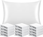NTBAY 12 Pack Satin Queen Pillowcases for Hair and Skin, Luxurious and Silky Pillow Cases with Envelope Closure, 20 x 30 Inches, White