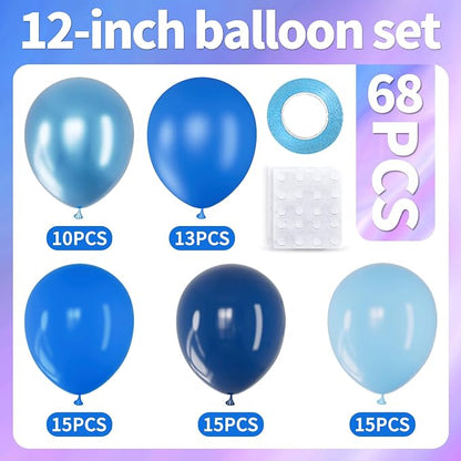 68pcs Blue Balloons Metallic, 12Inch Chrome Blue Balloons Kit Macaron Light - Image 2