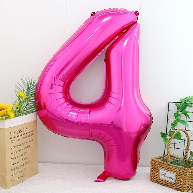 40 Inch Hot Pink Number 4 Balloon, Giant Number Balloons, Birthday Decor | - Image 2