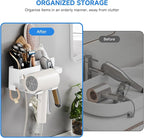 Hair Dryer Holder,Stainless Steel Wall Mounted Blow Dryer,Curling Iron,Straightener Holder Bathroom Metal Hair Tool Organizer Rack- White