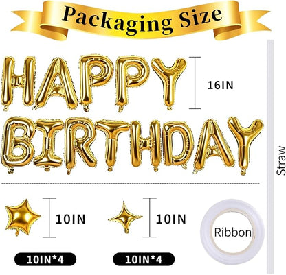 Gold Happy Birthday Balloons Banner 16 Inch Mylar Foil Letters, 10 Inch Five & - Image 3