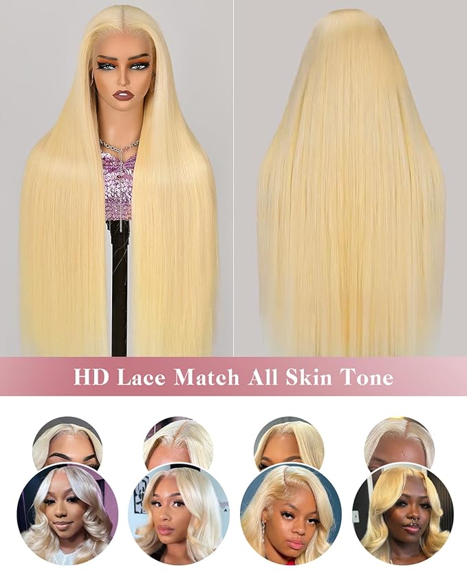 Alididi 613 13x6 Lace Front Wig Human Hair 24 Inch 180 Density Blonde Wig Human Hair Straight 100% Real Human Hair True Length Random Dyeing No Tangle No Shedding No synthetics Triple Lifespan 3x