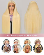 Alididi 613 13x6 Lace Front Wig Human Hair 28 Inch 180 Density Blonde Wig Human Hair Straight 100% Real Human Hair True Length Random Dyeing No Tangle No Shedding No synthetics Triple Lifespan 3x