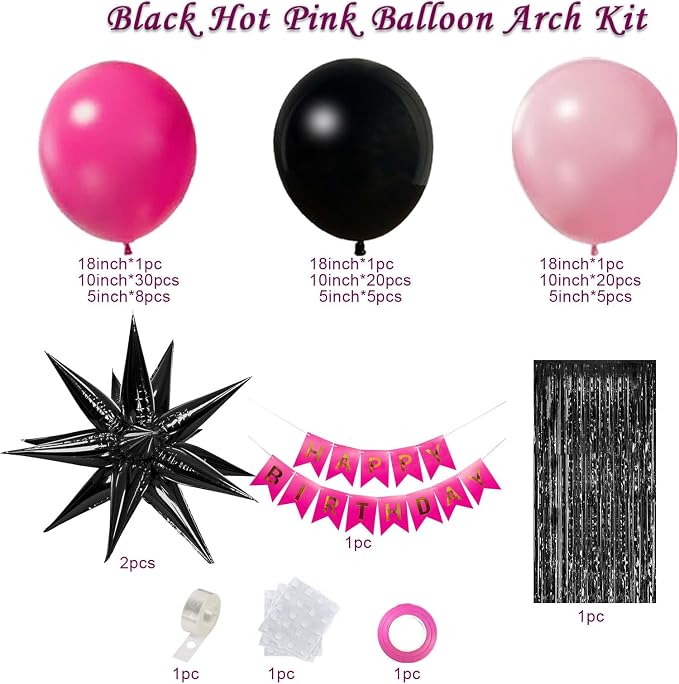 Pink Balloon Garland Arch Kit | Hot Pink Black Rose Red Balloon Garland - Image 2